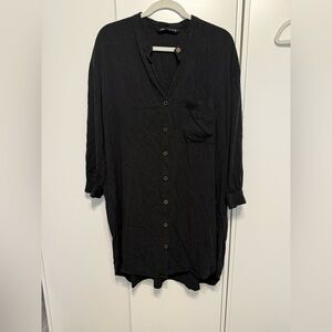 Zara Black Button-Front Shirt Dress